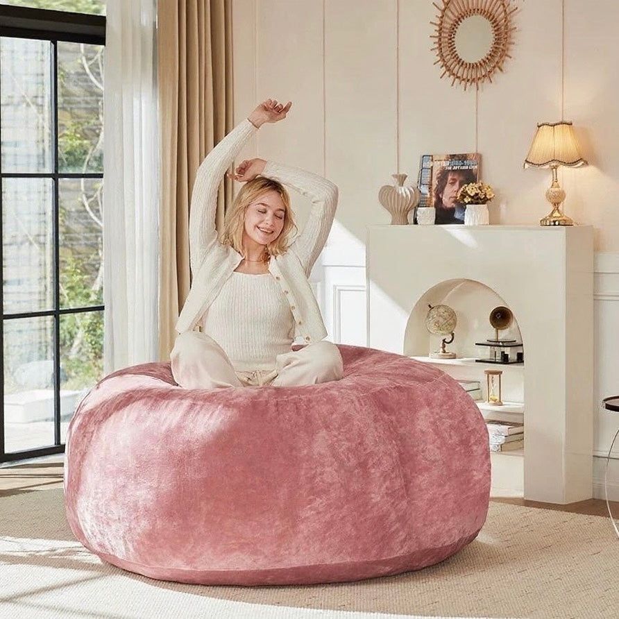 6FT bean bag chair, memory foam filling, adult and teen bean bag chair, soft sofa with removable flannel cover, round sofa for living room, bedroom, college dorm.