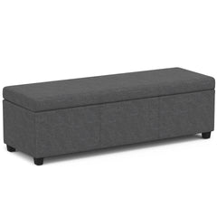 Avalon 54 inch Wide Extra Large Storage Ottoman Bench in Slate Grey Polyester Linen Fabric