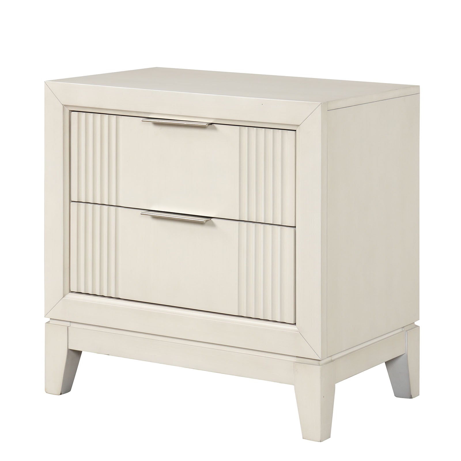 Transitional Style 1pc Nightstand French And English Dovetail Drawers Chrome Handles Fluted Design Antique White Finish Bedroom Furniture