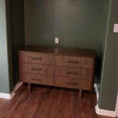 Logan Mid Century Modern Walnut Dresser with 6 Drawers for Ample Storage in Solid Wood 33.1 inchH x 55.9 inchW x 17.7 inchD
