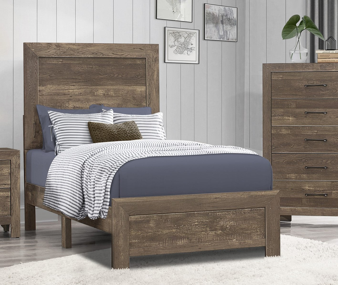 Rustic Brown Finish 1pc Twin Size Bed Panel Headboard Footboard Wooden Bedroom Furniture