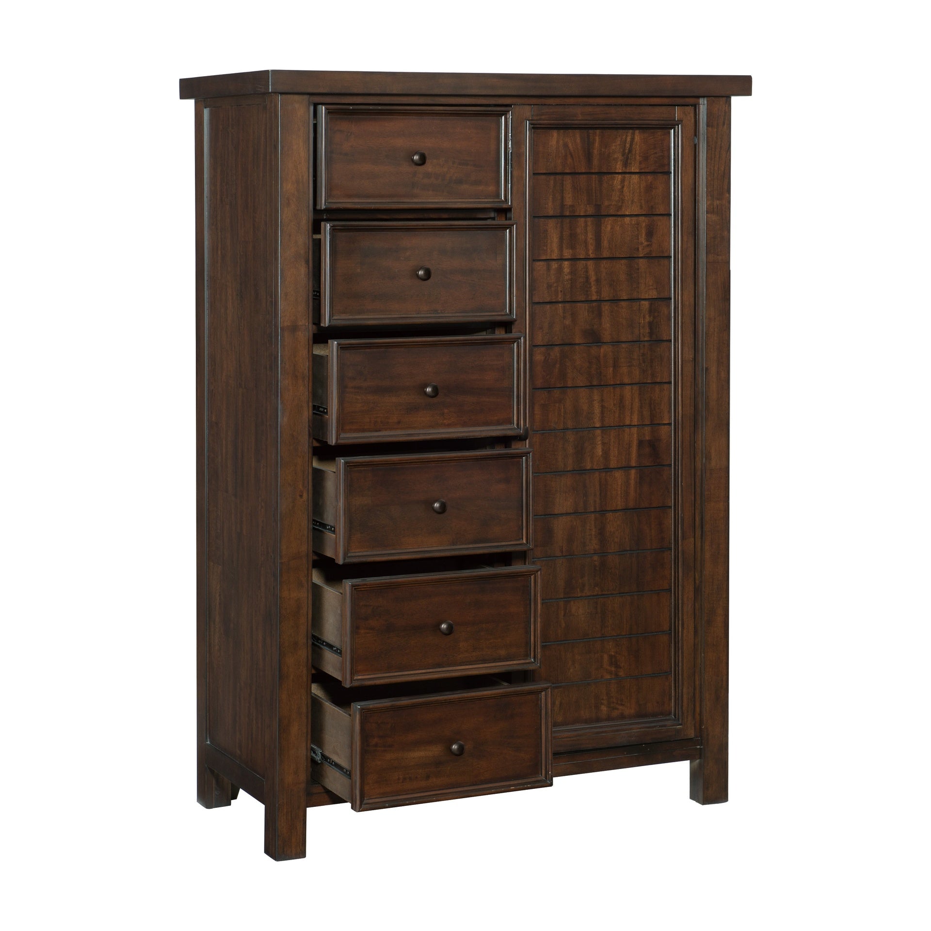Classic Transitional Wardrobe Chest of 8x Drawers Storage Shelves Brown Finish Bedroom Furniture 1pc, No Assembly