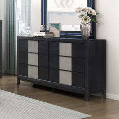 Contemporary 6-Drawer Dresser Charcoal Gray Finish Solid Wood Bedroom Furniture 1pc Storage Cabinet Reeded Front Panels