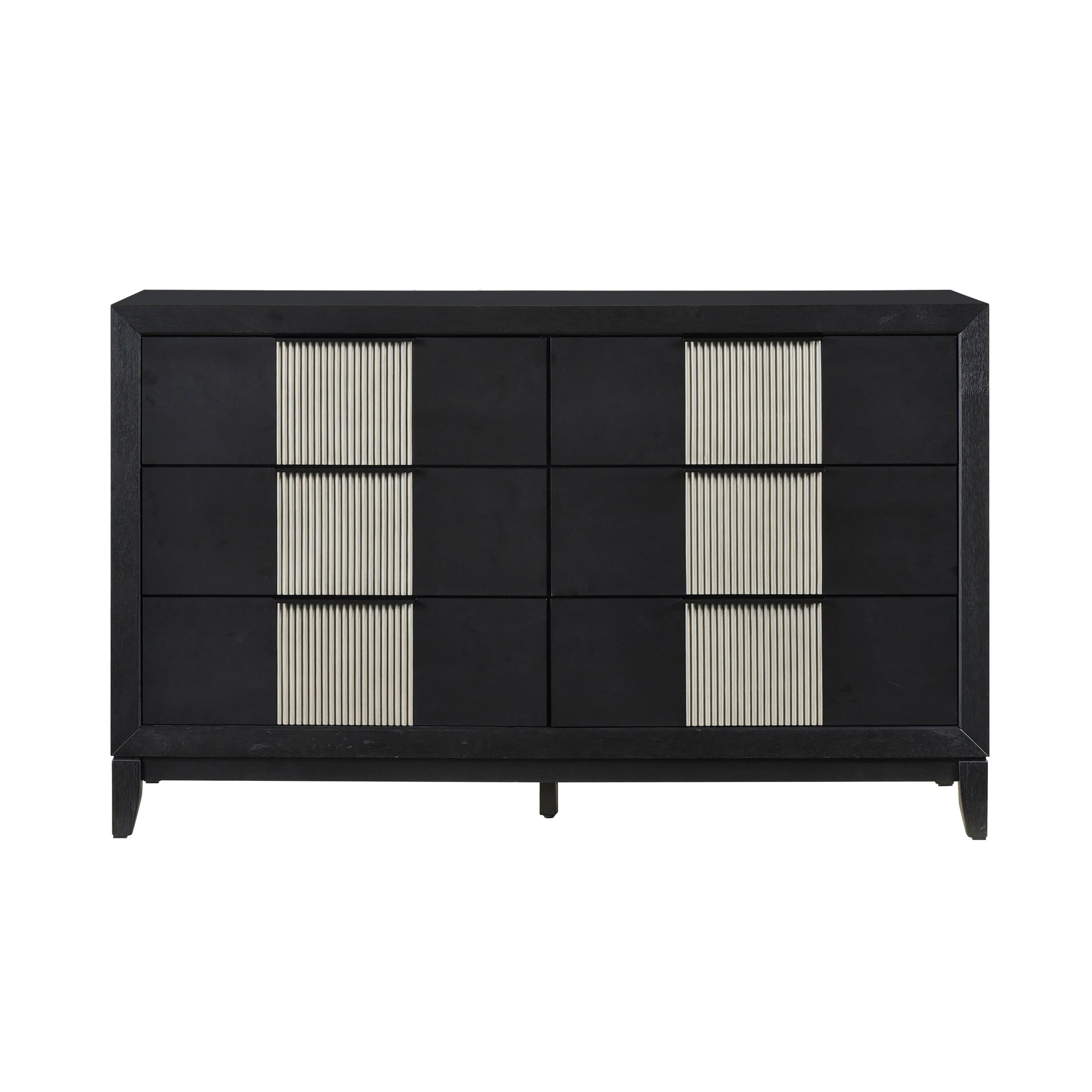 Contemporary 6-Drawer Dresser Charcoal Gray Finish Solid Wood Bedroom Furniture 1pc Storage Cabinet Reeded Front Panels