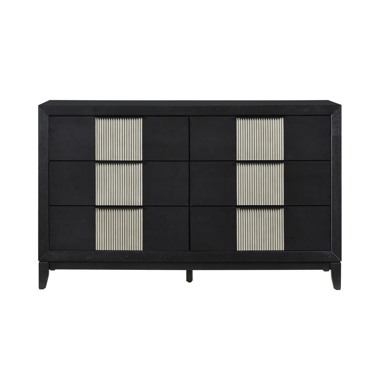 Contemporary 6-Drawer Dresser Charcoal Gray Finish Solid Wood Bedroom Furniture 1pc Storage Cabinet Reeded Front Panels