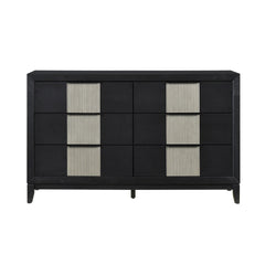 Contemporary 6-Drawer Dresser Charcoal Gray Finish Solid Wood Bedroom Furniture 1pc Storage Cabinet Reeded Front Panels