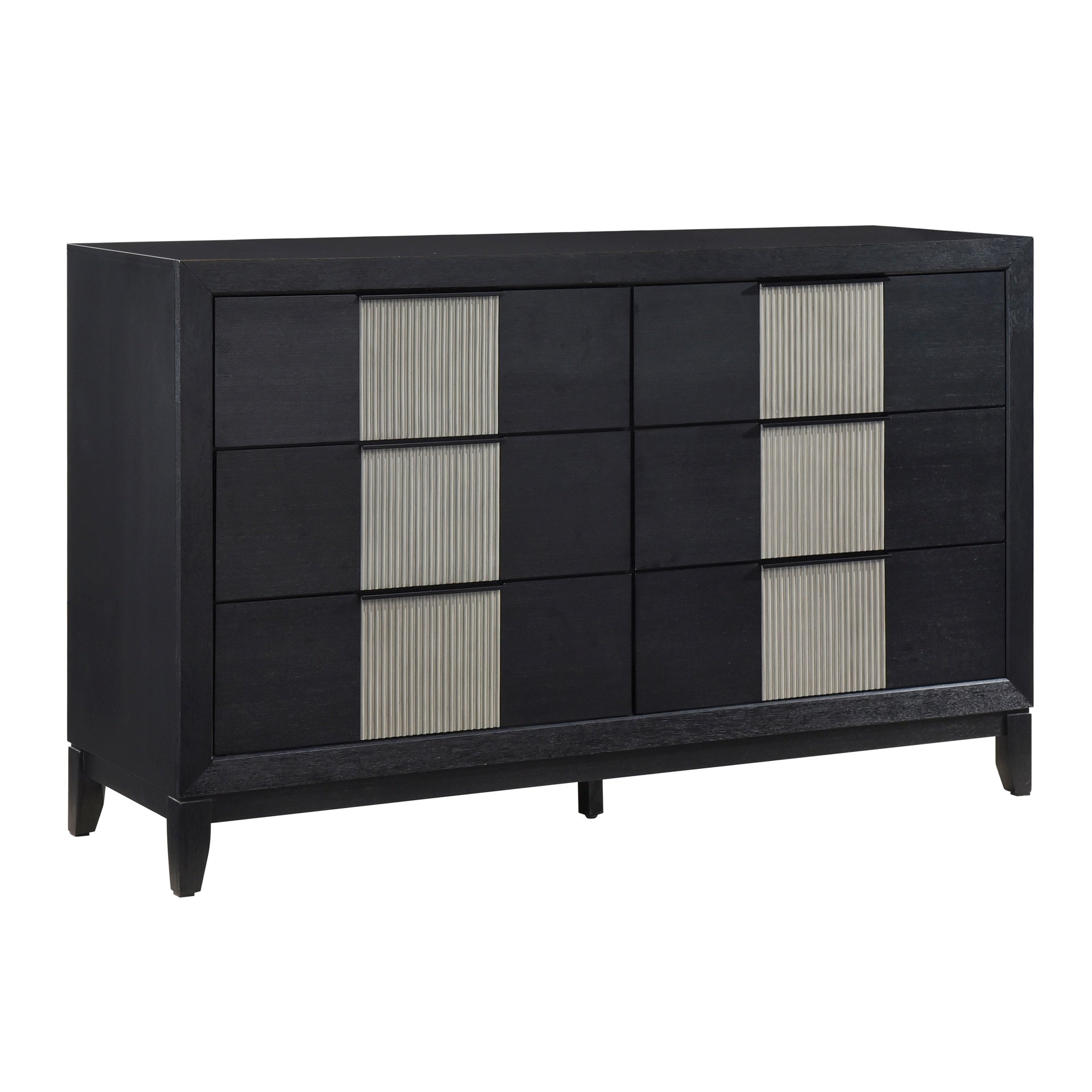 Contemporary 6-Drawer Dresser Charcoal Gray Finish Solid Wood Bedroom Furniture 1pc Storage Cabinet Reeded Front Panels
