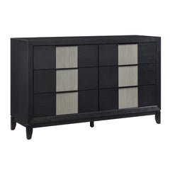 Contemporary 6-Drawer Dresser Charcoal Gray Finish Solid Wood Bedroom Furniture 1pc Storage Cabinet Reeded Front Panels