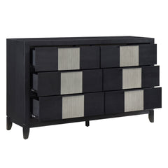 Contemporary 6-Drawer Dresser Charcoal Gray Finish Solid Wood Bedroom Furniture 1pc Storage Cabinet Reeded Front Panels