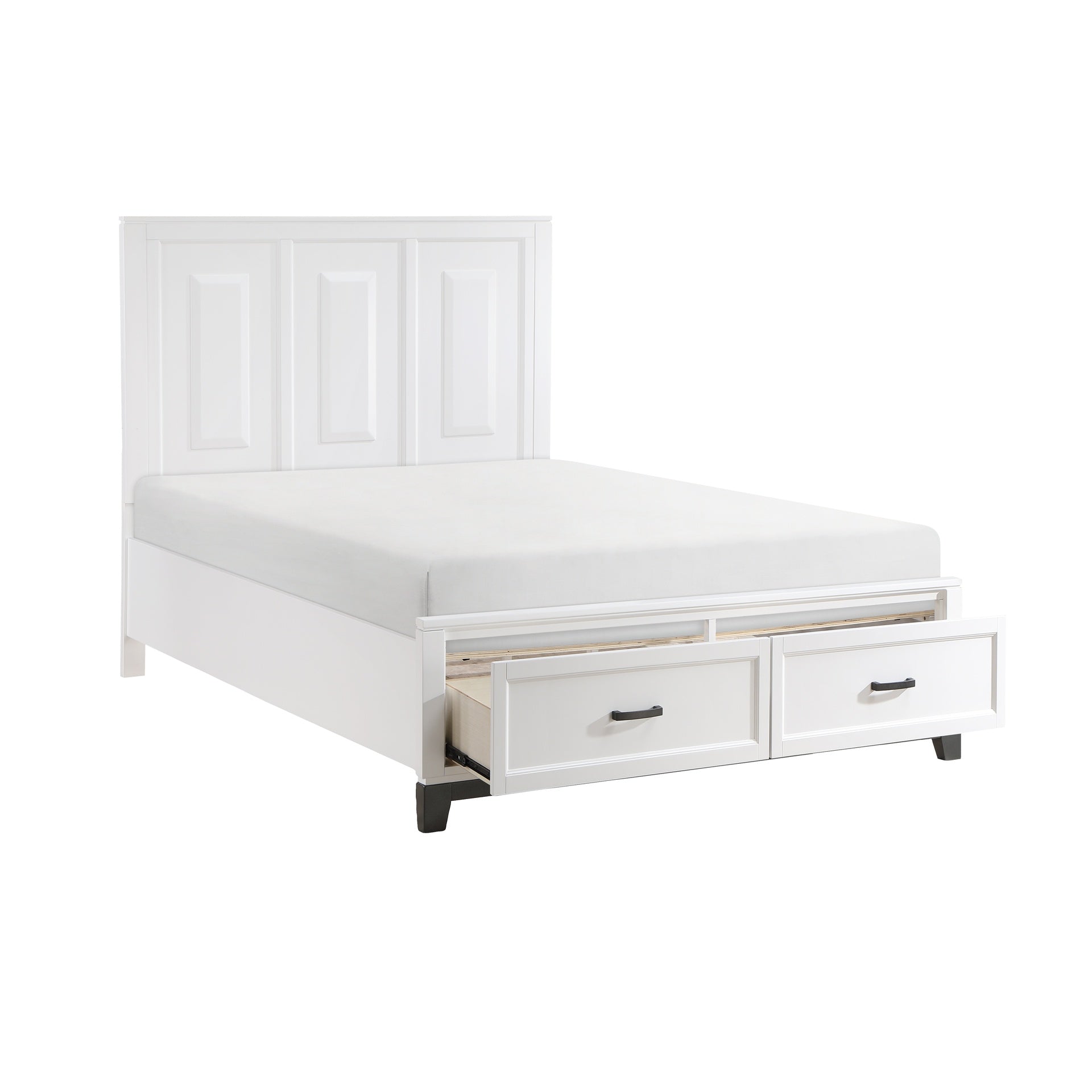 White Finish Queen Platform Bed with Storage Drawers Wooden Bedroom Furniture 1pc