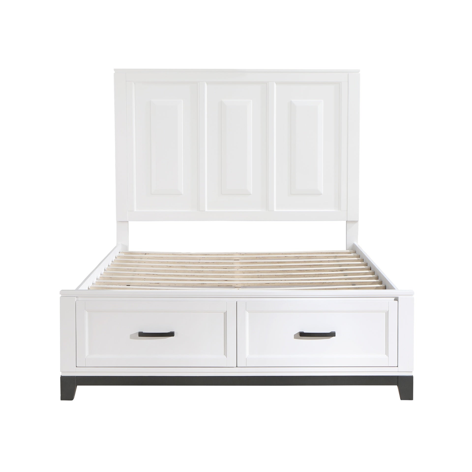 White Finish Queen Platform Bed with Storage Drawers Wooden Bedroom Furniture 1pc