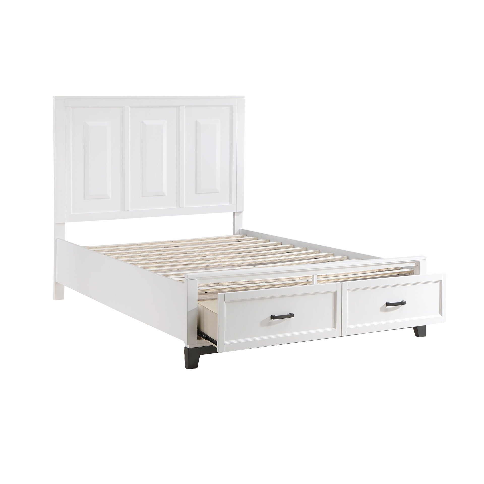 White Finish Queen Platform Bed with Storage Drawers Wooden Bedroom Furniture 1pc