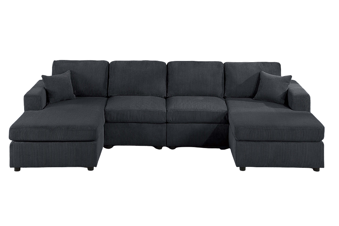Modern Design Sectional Set 3pc Armless Loveseat Two Matching Pillow Right Arm And Left Arm Chaise Black Finish Primary Living Room