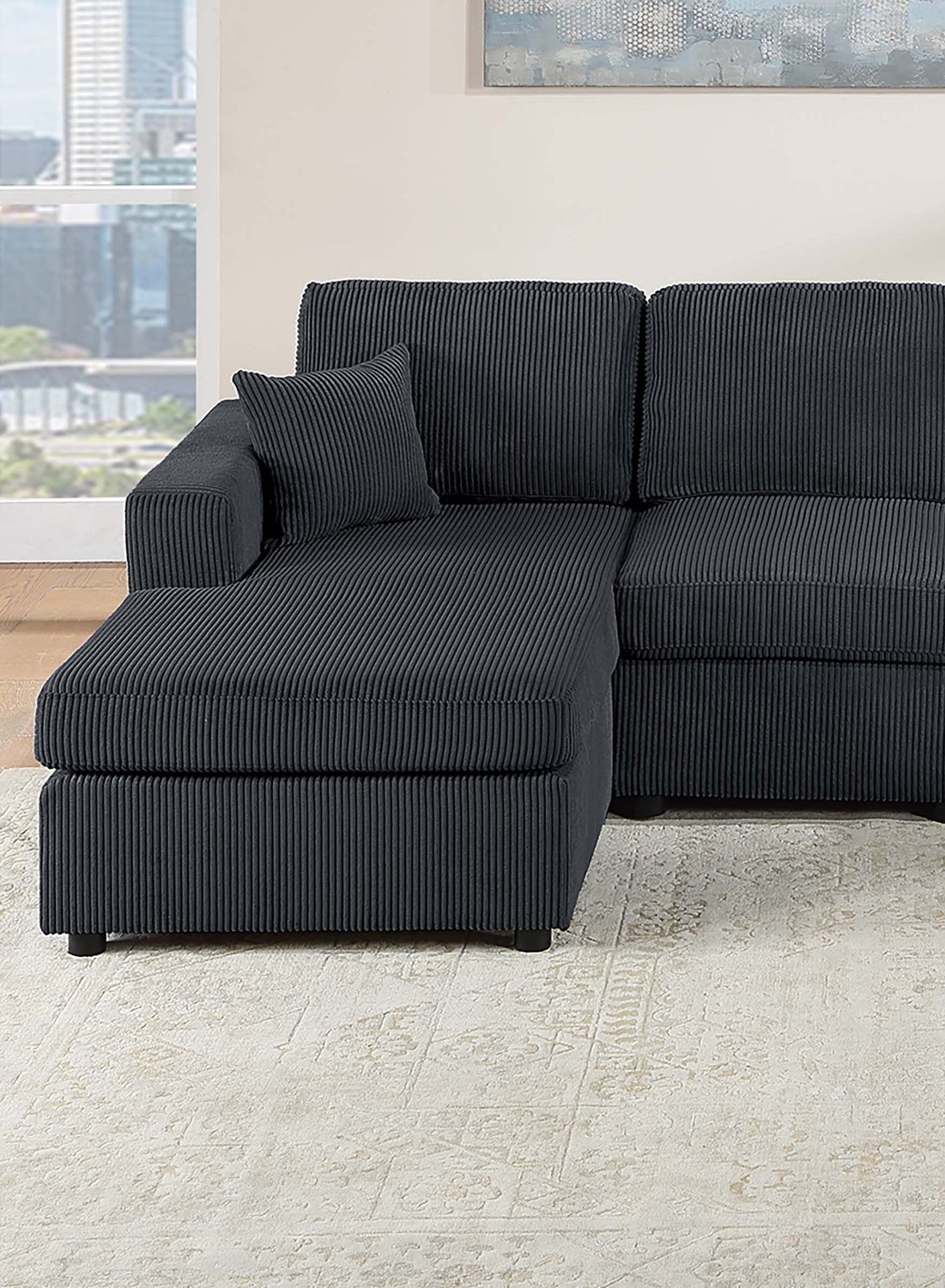 Modern Design Sectional Set 3pc Armless Loveseat Two Matching Pillow Right Arm And Left Arm Chaise Black Finish Primary Living Room