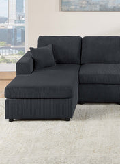 Modern Design Sectional Set 3pc Armless Loveseat Two Matching Pillow Right Arm And Left Arm Chaise Black Finish Primary Living Room