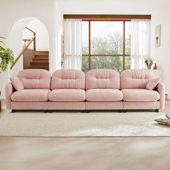 Four-Seater Modular Sectional Couch,Premium Chenille Fabric,With 2 Throw Pillows,Tufted Cushion Backrest Design,High-Density Foam Easy Install,Fits Bedrooms,Living Rooms,Reading Nooks,Pink