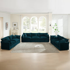 3 Piece Sofa Set Oversized Sofa Comfy Sofa Couch, 2 Pieces of 2 Seater and 1 Piece of 3 Seater Sofa  for Living Room, Deep Seat Sofa Blue Chenille