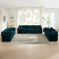 3 Piece Sofa Set Oversized Sofa Comfy Sofa Couch, 2 Pieces of 2 Seater and 1 Piece of 3 Seater Sofa  for Living Room, Deep Seat Sofa Blue Chenille