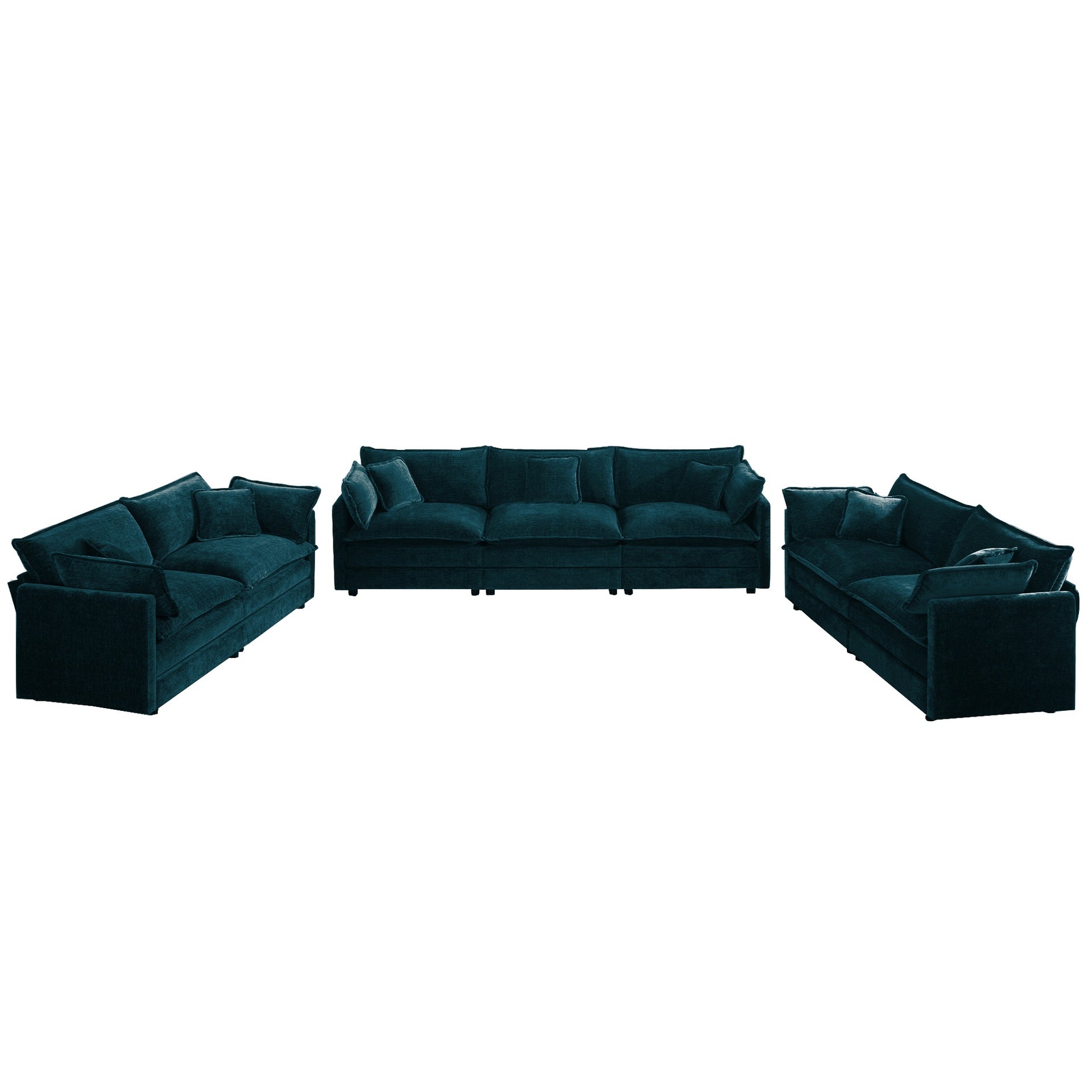 3 Piece Sofa Set Oversized Sofa Comfy Sofa Couch, 2 Pieces of 2 Seater and 1 Piece of 3 Seater Sofa  for Living Room, Deep Seat Sofa Blue Chenille