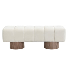 Upholstered Dining Bench for Dining Room, No-Assembly End of Bed Entryway Bench Ottoman for Bedroom Living Room, Beige Chenille Fabric Stool Top Wood Leg 300 LBS Weight Capacity