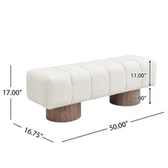 Upholstered Dining Bench for Dining Room, No-Assembly End of Bed Entryway Bench Ottoman for Bedroom Living Room, Beige Chenille Fabric Stool Top Wood Leg 300 LBS Weight Capacity