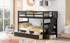 Stairway Twin-Over-Twin Bunk Bed with Three Drawers for Bedroom, Dorm - Espresso