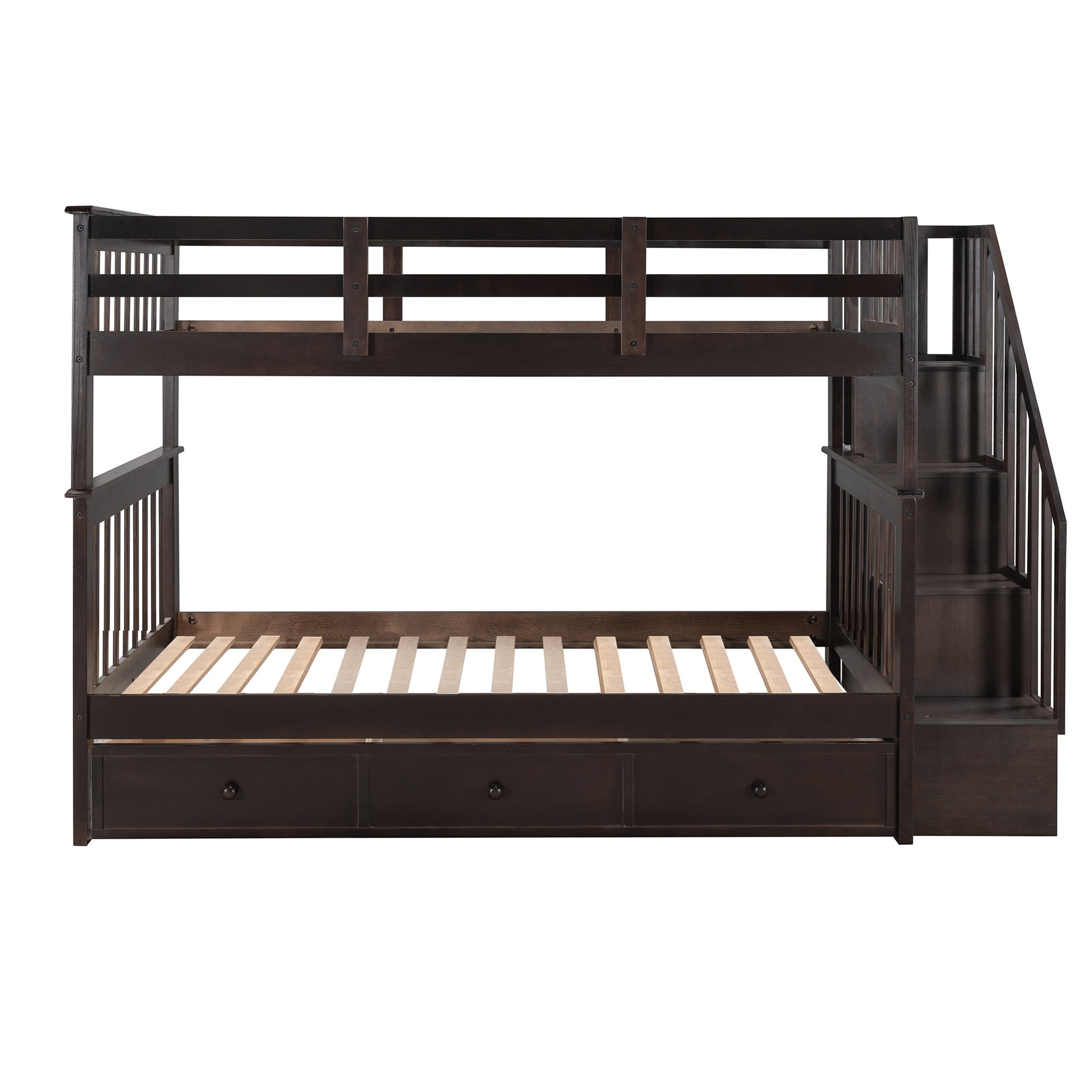 Stairway Twin-Over-Twin Bunk Bed with Three Drawers for Bedroom, Dorm - Espresso