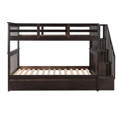 Stairway Twin-Over-Twin Bunk Bed with Three Drawers for Bedroom, Dorm - Espresso