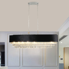 39" Modern Crystal Chandelier with Black Imitation Velvet Anti-Glare Shade, Adjustable Height, 8-Light G9 Base for Dining Room, Living Room, or Bedroom (Bulb Not Included)