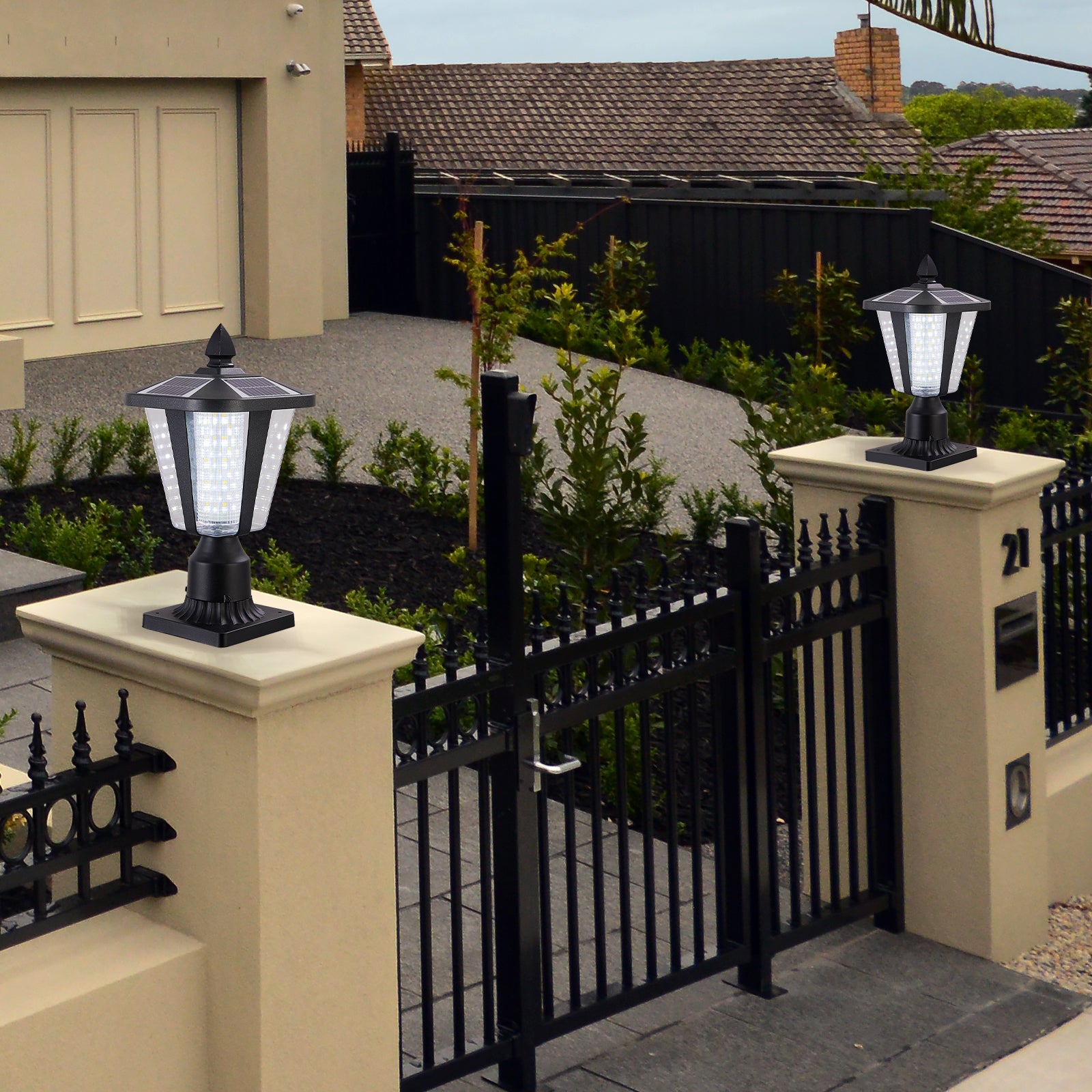 15"(H) Solar Powered Outdoor Lantern, Modern Garden Light with LED for Pathways, Yards, and Driveways (2-Pack)