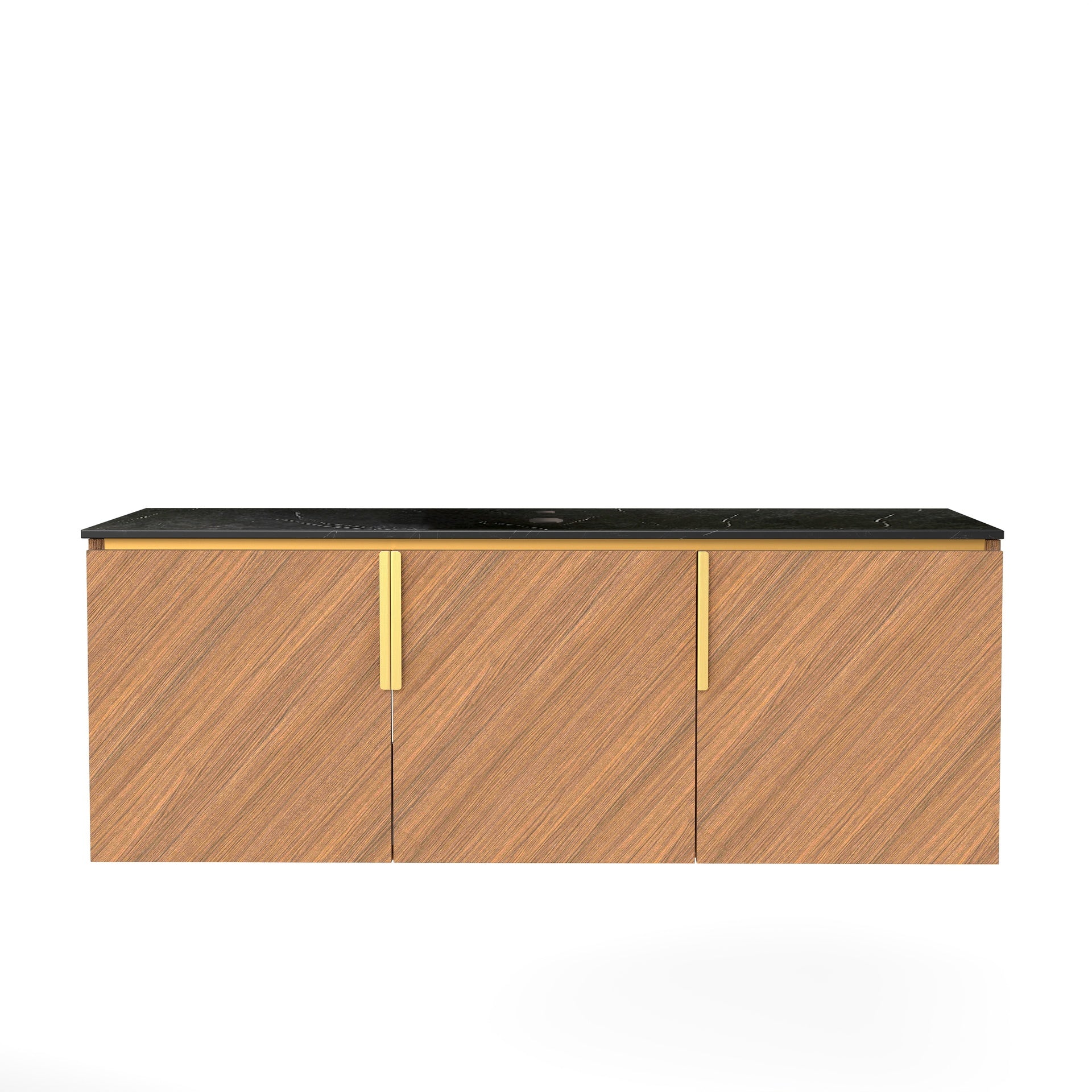 48" ARAI Black Sintered Stone with Stone Pattern Countertop and Brown Oak Cabinet, NO Basin, NO Faucet and Sink Cover