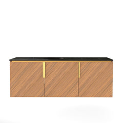 48" ARAI Black Sintered Stone with Stone Pattern Countertop and Brown Oak Cabinet, NO Basin, NO Faucet and Sink Cover