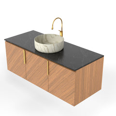 48" ARAI Black Sintered Stone with Stone Pattern Countertop and Brown Oak Cabinet, NO Basin, NO Faucet and Sink Cover
