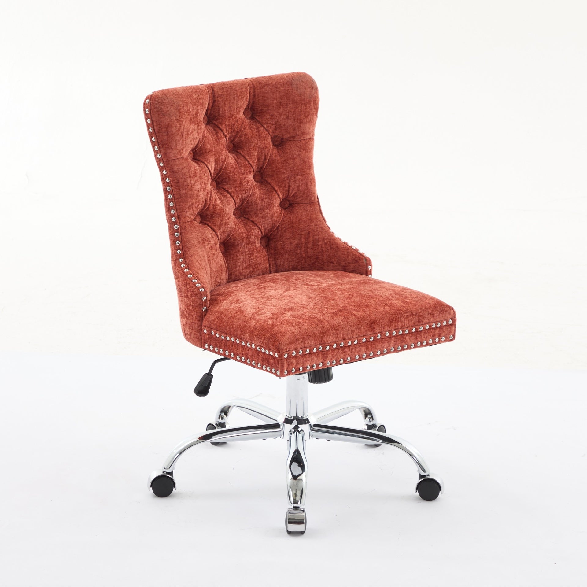 A&A Furniture Office Chair,Modern Chenille Upholstered Tufted Button Home Office Chair with Chrome Metal Base,Adjustable Desk Chair Swivel Office Chair (Orange)