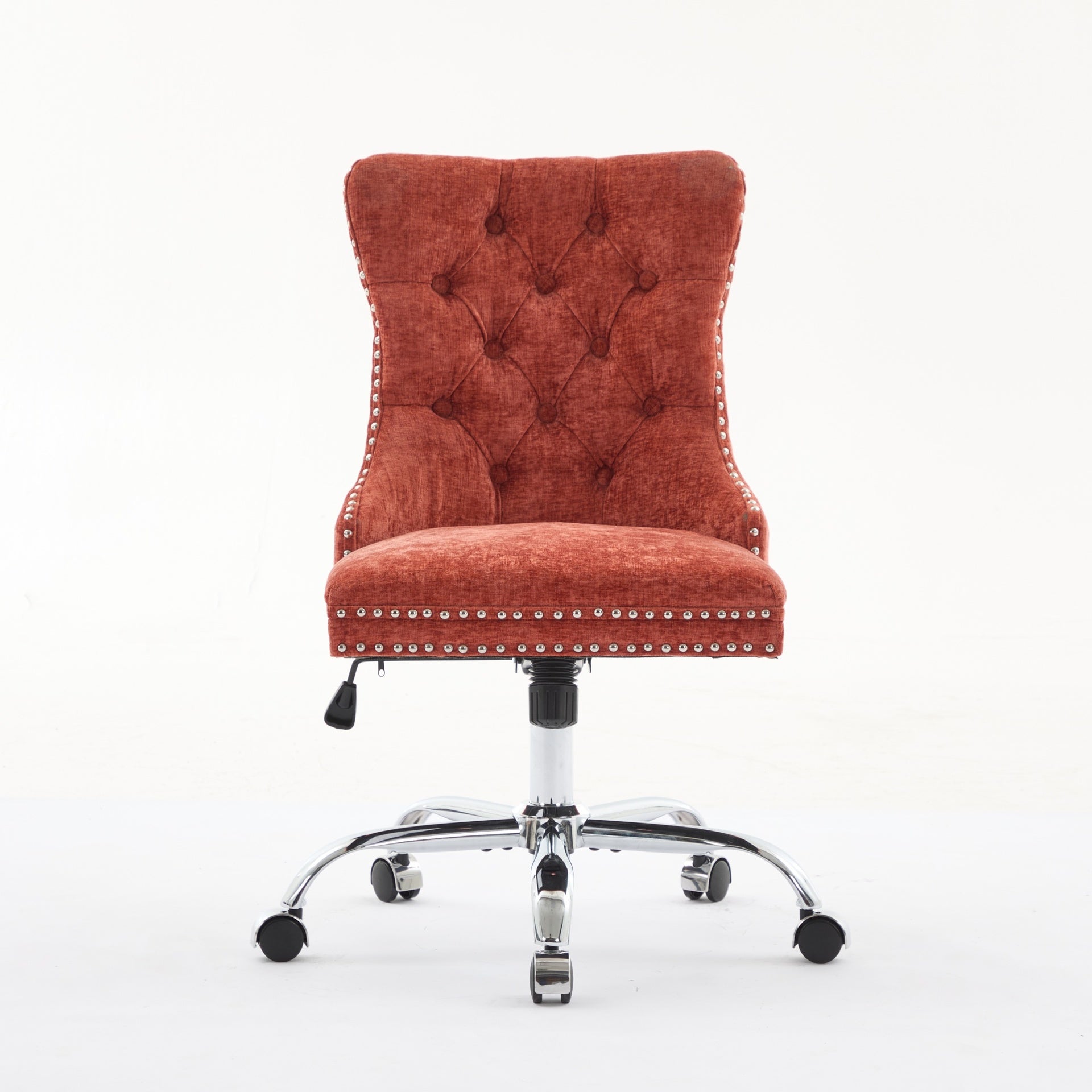 A&A Furniture Office Chair,Modern Chenille Upholstered Tufted Button Home Office Chair with Chrome Metal Base,Adjustable Desk Chair Swivel Office Chair (Orange)