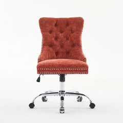 A&A Furniture Office Chair,Modern Chenille Upholstered Tufted Button Home Office Chair with Chrome Metal Base,Adjustable Desk Chair Swivel Office Chair (Orange)