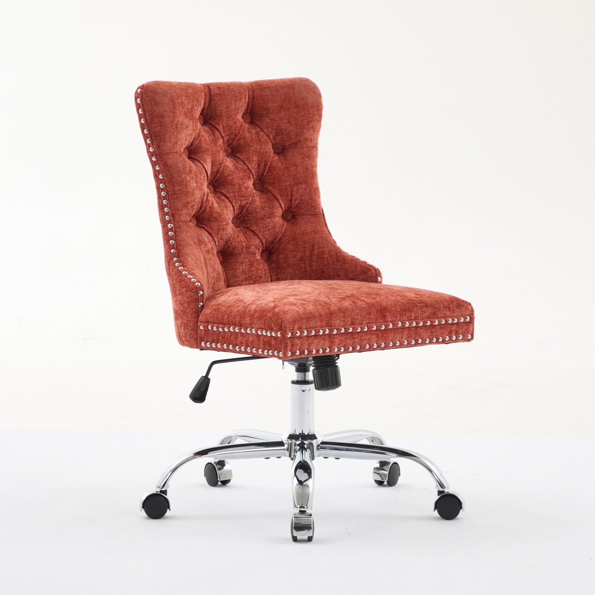 A&A Furniture Office Chair,Modern Chenille Upholstered Tufted Button Home Office Chair with Chrome Metal Base,Adjustable Desk Chair Swivel Office Chair (Orange)
