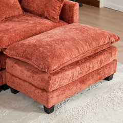 Cloud Sofa Ottoman only, Modern Sectional Couch, for Living Room Bedroom and Apartment, Comfy Double Layer Upholstered Seat Cushion, Breathable Chenille Fabric, Orange,SW501DOG