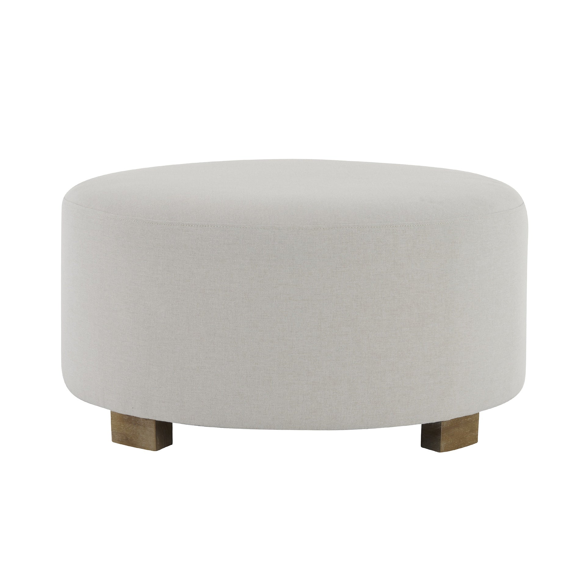 White Fabric Round Ottoman   with Wooden Legs, Modern Minimalist Ottoman
