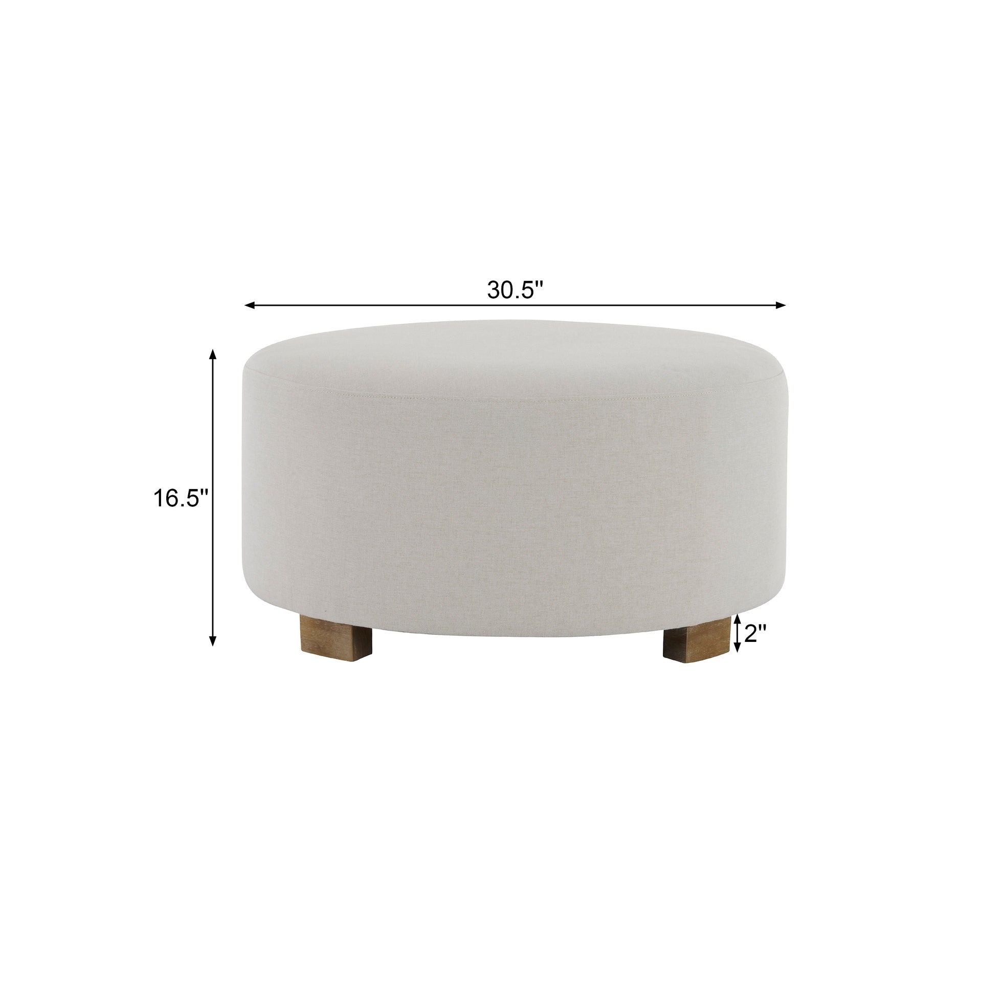 White Fabric Round Ottoman   with Wooden Legs, Modern Minimalist Ottoman