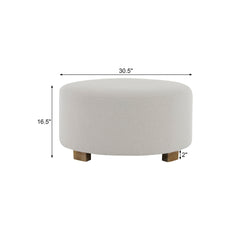 White Fabric Round Ottoman   with Wooden Legs, Modern Minimalist Ottoman