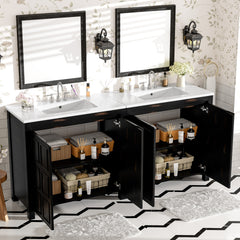 72" Bathroom Vanity Set with Double Vanities (Separate), Double Ceramic Sinks, Soft-Close Doors & Adjustable Shelf – Retro Espresso Storage Cabinet for Stylish Bathroom Organization