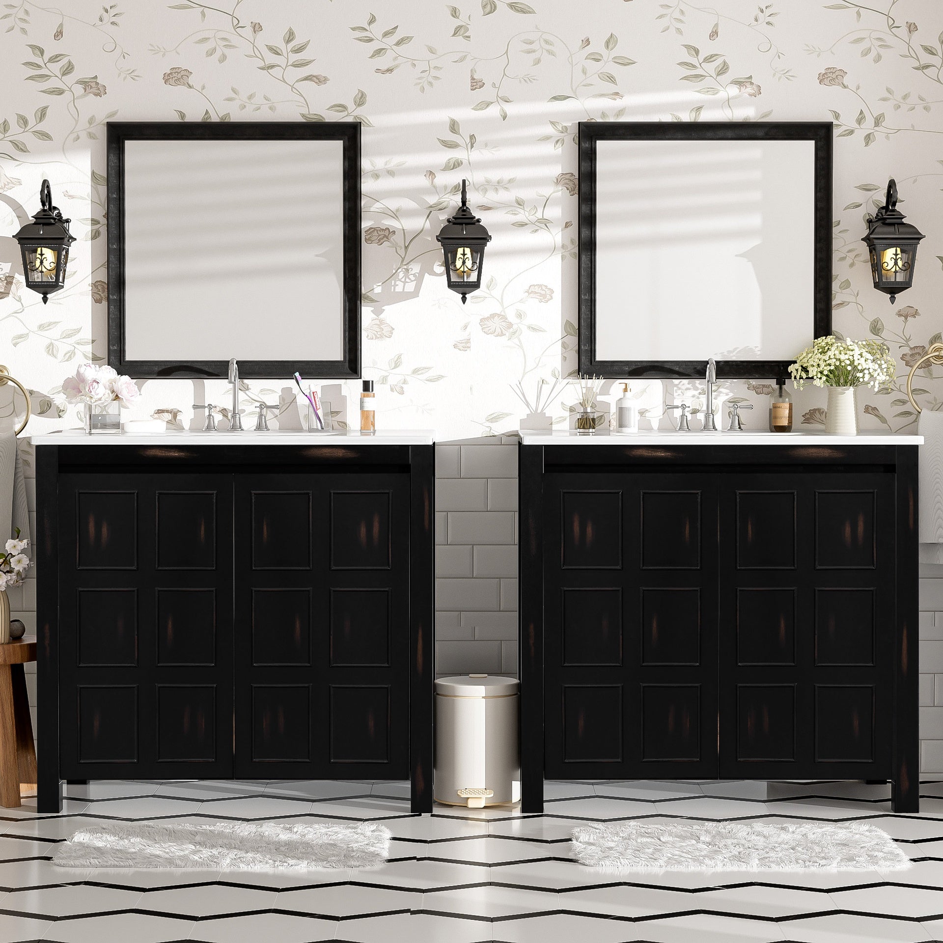 72" Bathroom Vanity Set with Double Vanities (Separate), Double Ceramic Sinks, Soft-Close Doors & Adjustable Shelf – Retro Espresso Storage Cabinet for Stylish Bathroom Organization