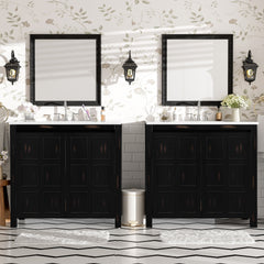 72" Bathroom Vanity Set with Double Vanities (Separate), Double Ceramic Sinks, Soft-Close Doors & Adjustable Shelf – Retro Espresso Storage Cabinet for Stylish Bathroom Organization