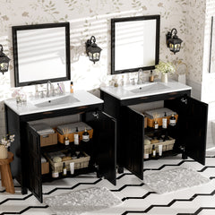 72" Bathroom Vanity Set with Double Vanities (Separate), Double Ceramic Sinks, Soft-Close Doors & Adjustable Shelf – Retro Espresso Storage Cabinet for Stylish Bathroom Organization