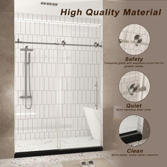 Frameless shower door 56-60 "W x 76" H, 1/4 "(6 mm) Clear Tempered Glass, Explosion Proof Film, Stainless Steel Handle,Brushed Nickel