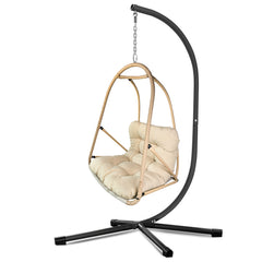 Swing Egg Chair with Stand Indoor Outdoor Wicker Rattan Patio Basket Hanging Chair with C Type bracket , with cushion and pillow,Patio Wicker folding Hanging Chair( Special construction cup holder