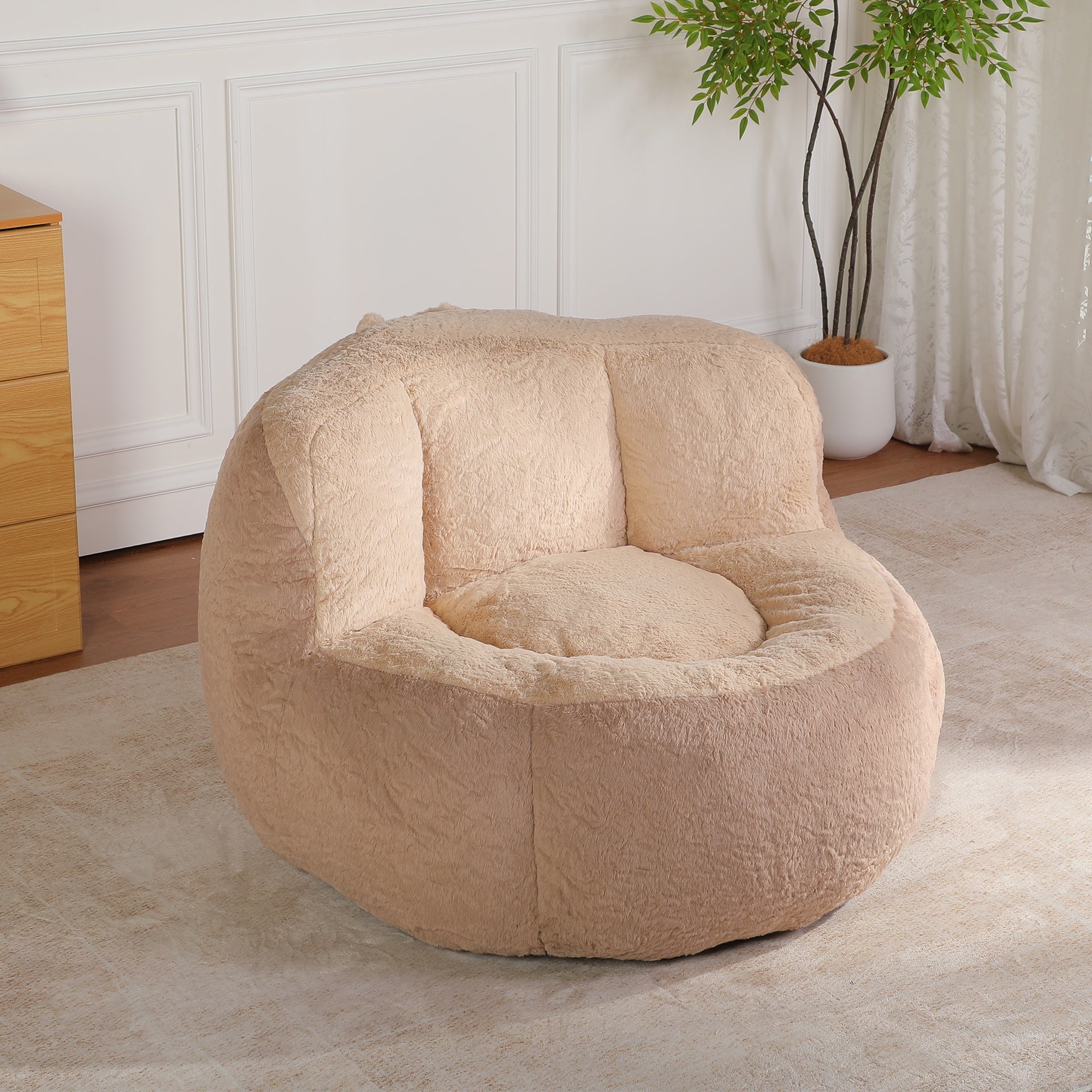 Oversized Bean Bag Chairs,Multicolor Faux Fur Couch Filled with Shredded Sponge,Large Lounger Sofa For Living Room,No Assembly Required ,Brown+Camel