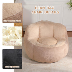 Oversized Bean Bag Chairs,Multicolor Faux Fur Couch Filled with Shredded Sponge,Large Lounger Sofa For Living Room,No Assembly Required ,Brown+Camel