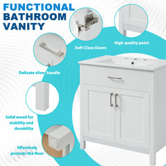 30-Inch  Bathroom Vanity with Ceramic Sink and Ample Storage - The Perfect Choice for Small Bathrooms